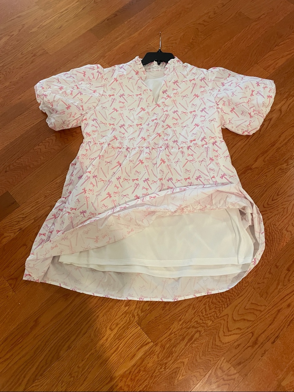 Women's White and Pink Tiered Cotton Dress -Teacher Dress - Picture 6 of 6